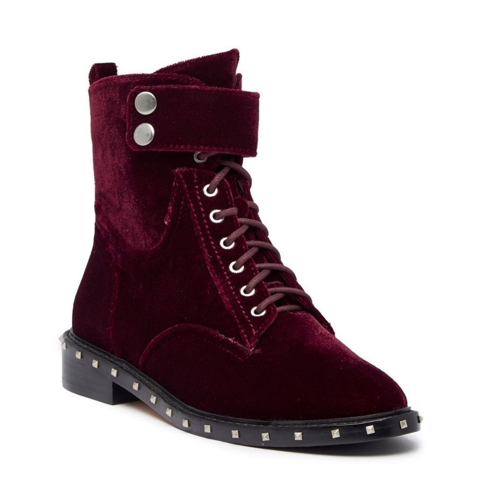 Vince Camuto Talorini Sudded Smooth Velvet Combat Boot Moto Wine